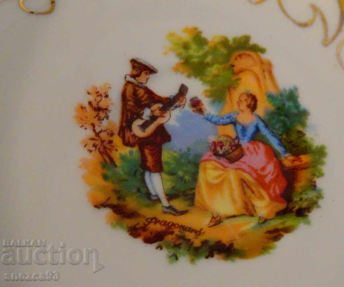 Auction Bowl with a plate, Italian porcelain, gold, painting Auction Bowl with a plate, Italian porcelain, gold, painting