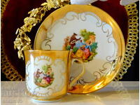 Ceașcă cu farfurie porțelan italian, aur, pictură