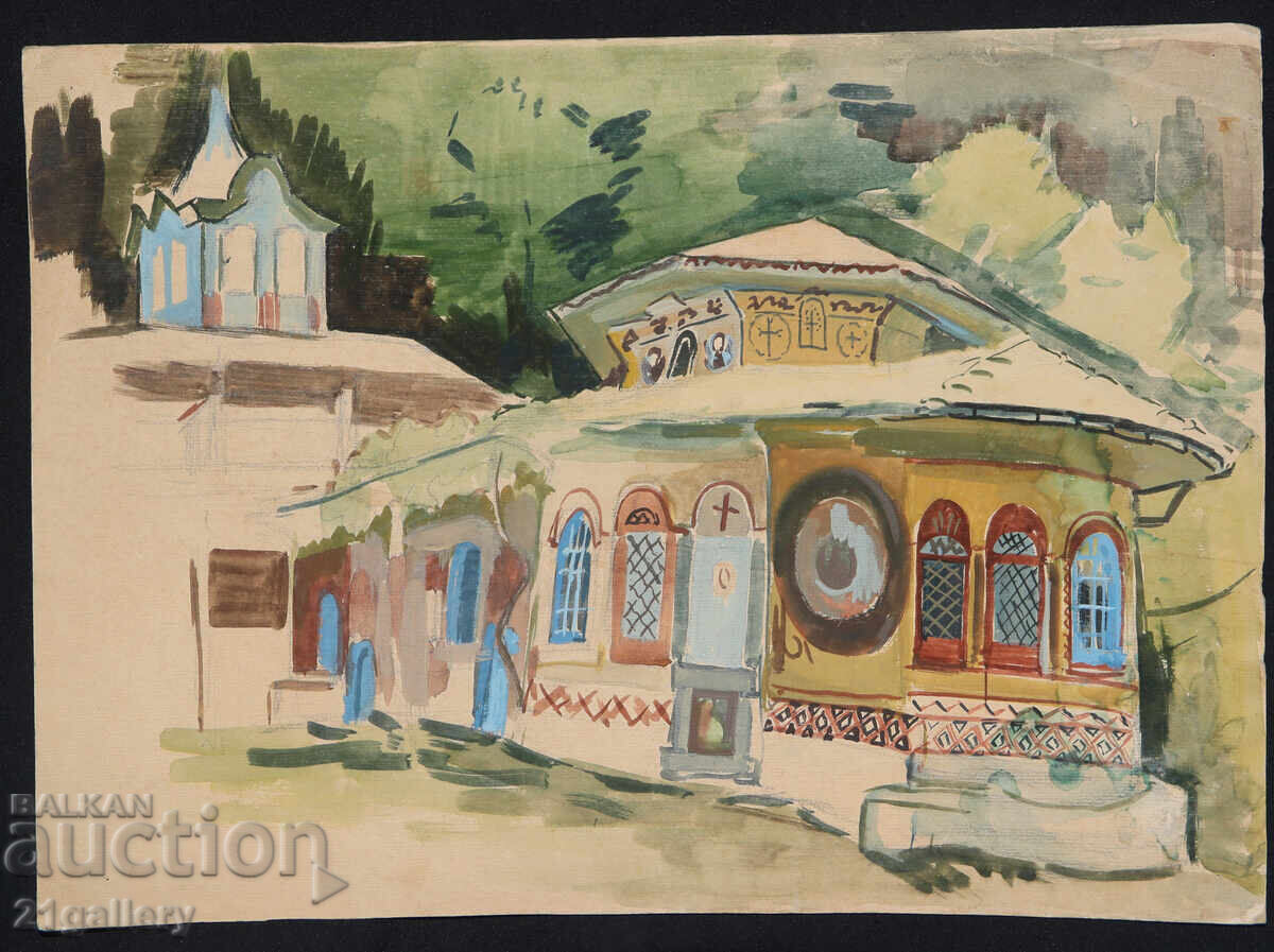 Стара картина акварел пейзаж с цена 300.00 лв. | € 153.39