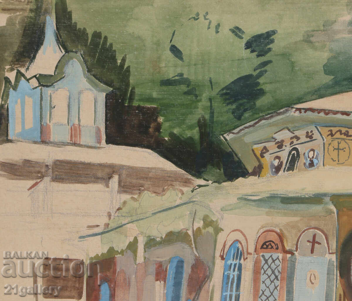 Доставка на Стара картина акварел пейзаж