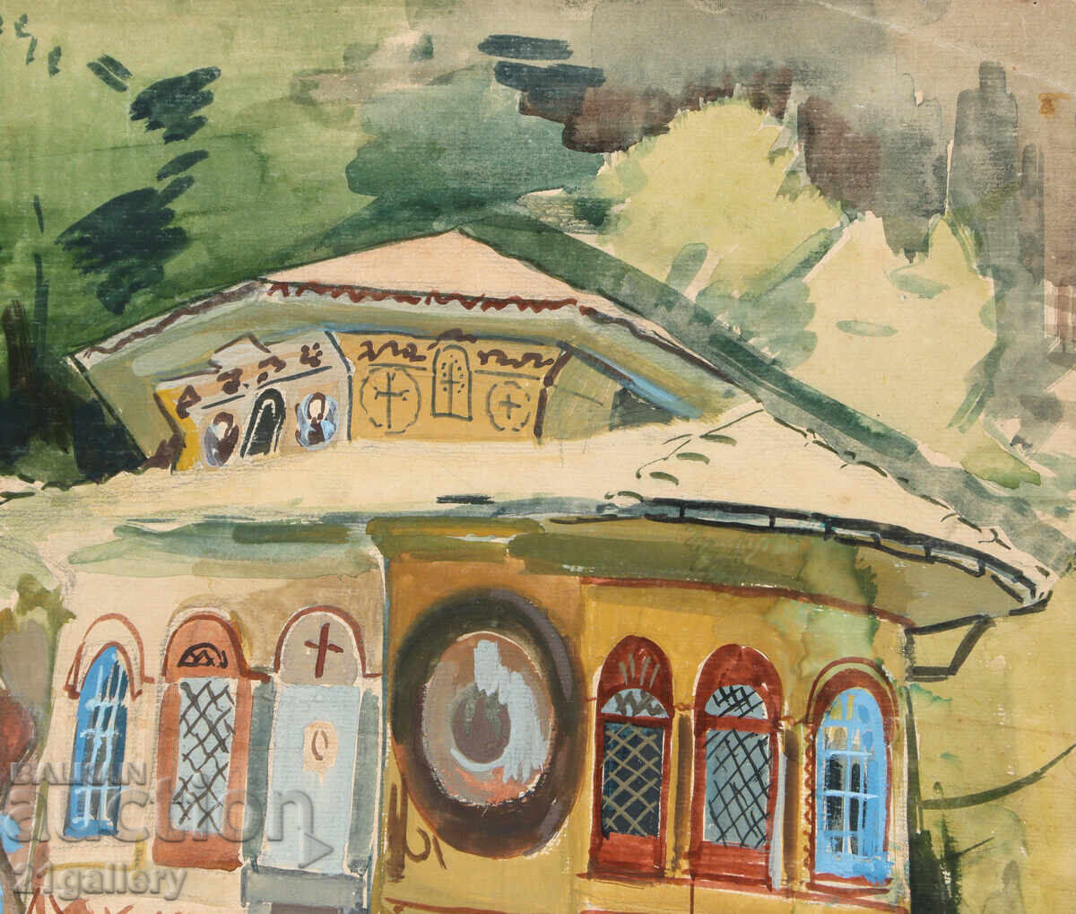 Стара картина акварел пейзаж - 5