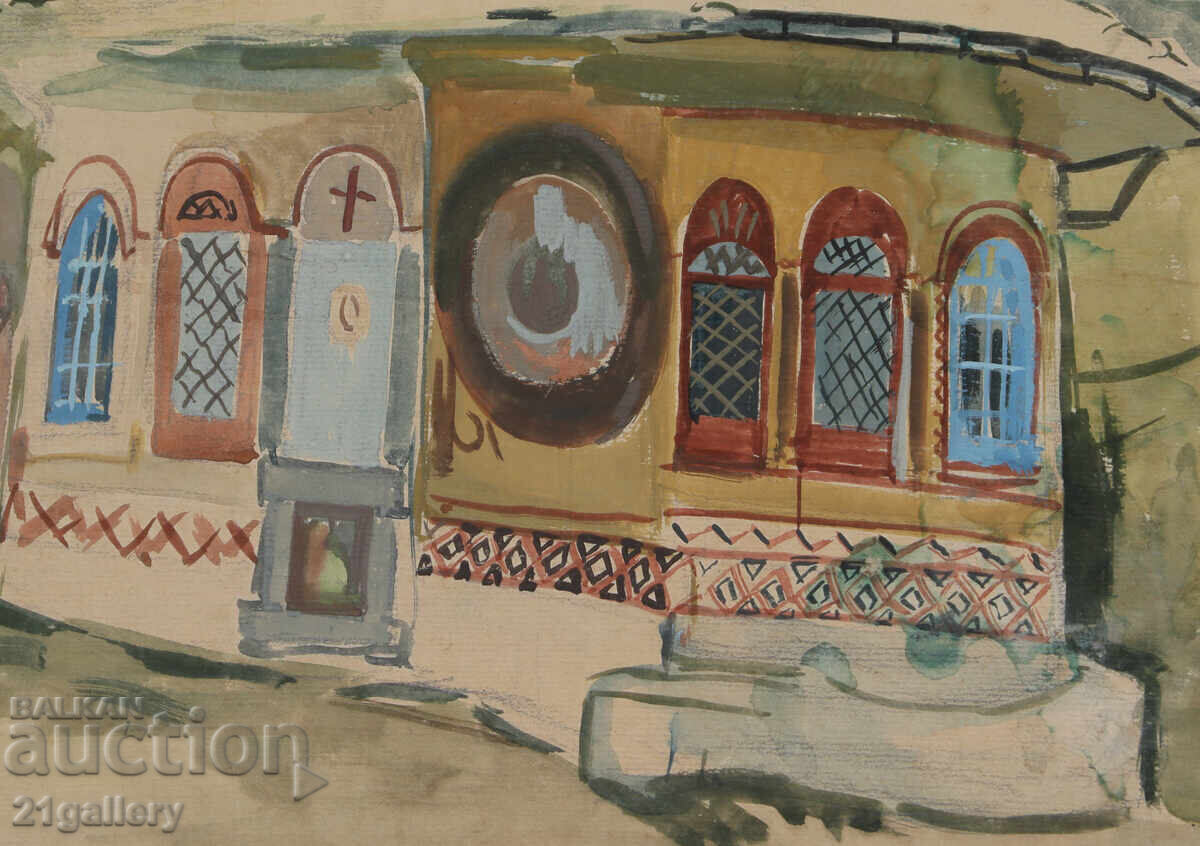 Стара картина акварел пейзаж - 6