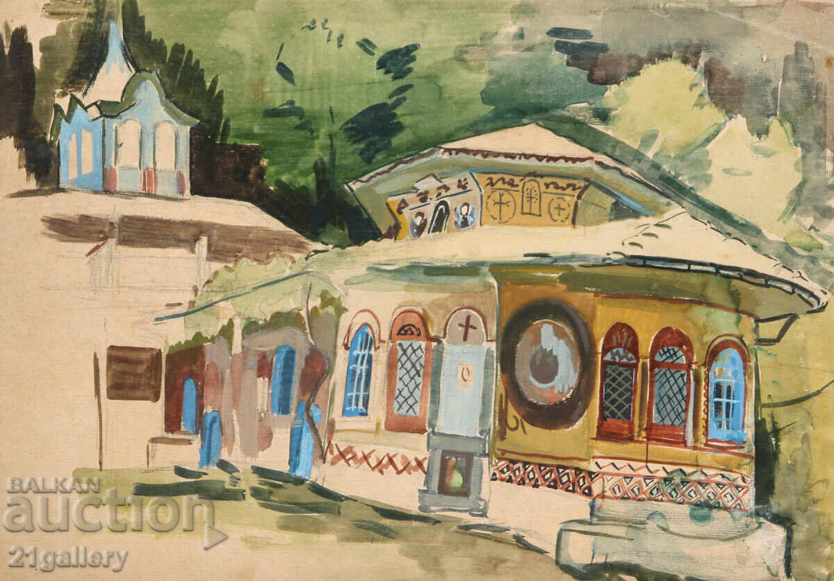 Стара картина акварел пейзаж