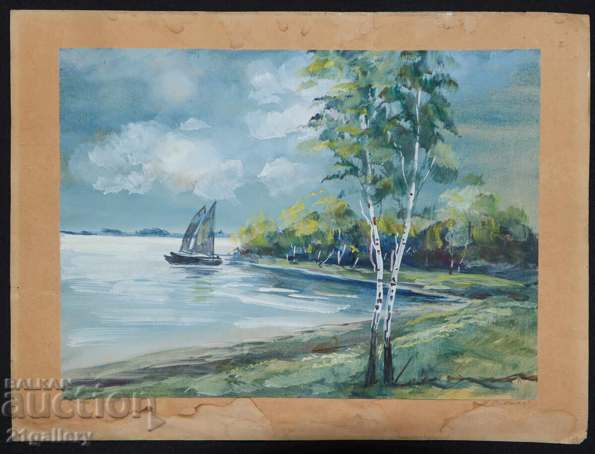 Παλιός πίνακας γκουάς τοπίο από τη Βάρνα με τιμή 350.00 BGN | € 178.95