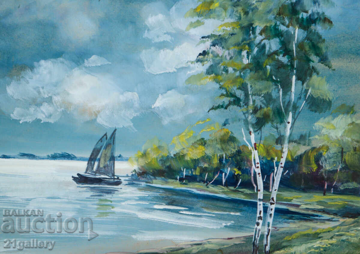 Παράδοση Παλιός πίνακας γκουάς τοπίο από τη Βάρνα