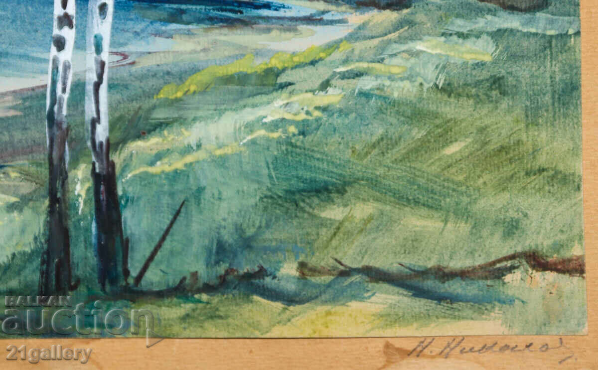 Παλιός πίνακας γκουάς τοπίο από τη Βάρνα - 5