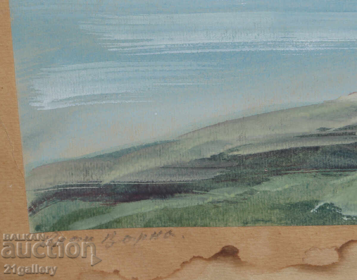Παλιός πίνακας γκουάς τοπίο από τη Βάρνα - 6