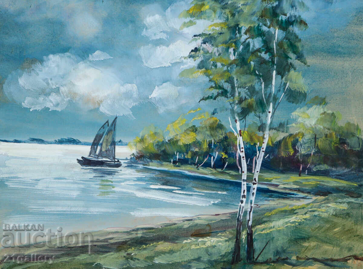 Παλιός πίνακας γκουάς τοπίο από τη Βάρνα