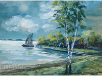 Παλιός πίνακας γκουάς τοπίο από τη Βάρνα