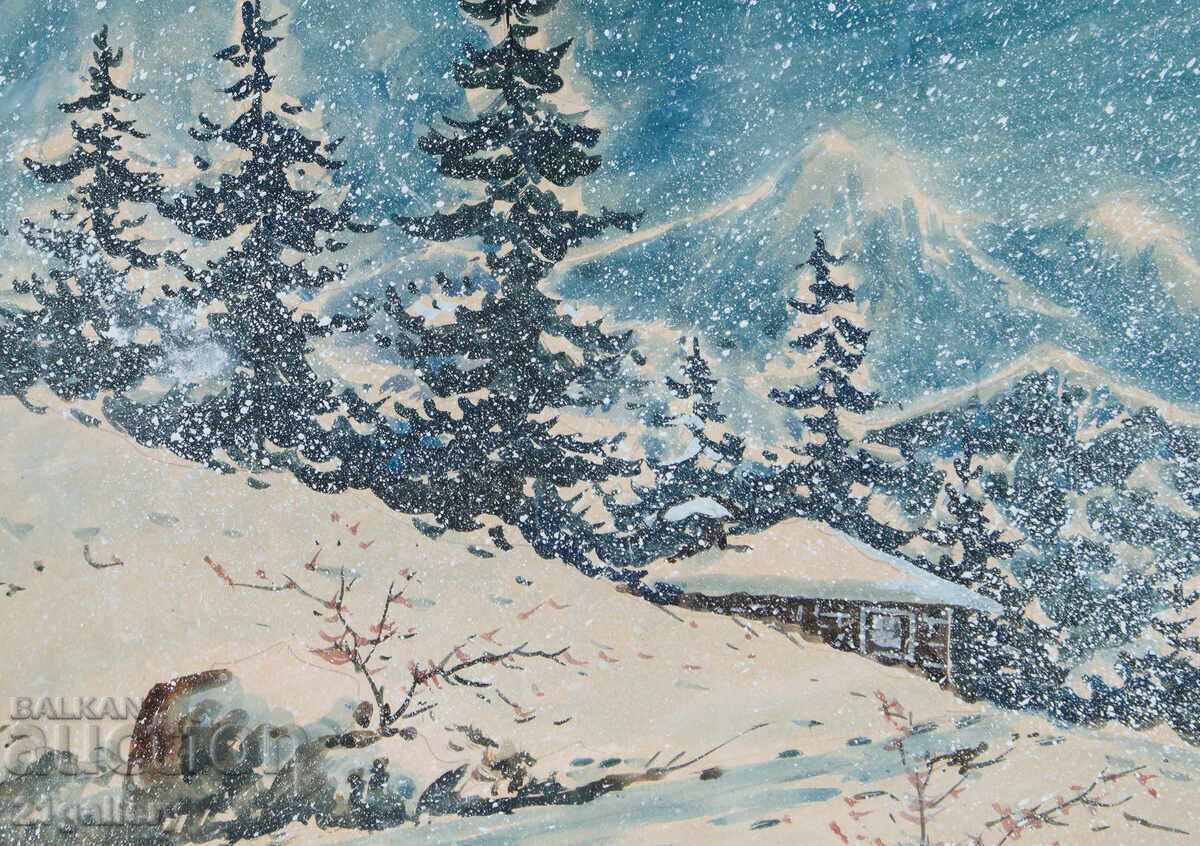 Доставка на Стара картина гваш зимен планински пейзаж