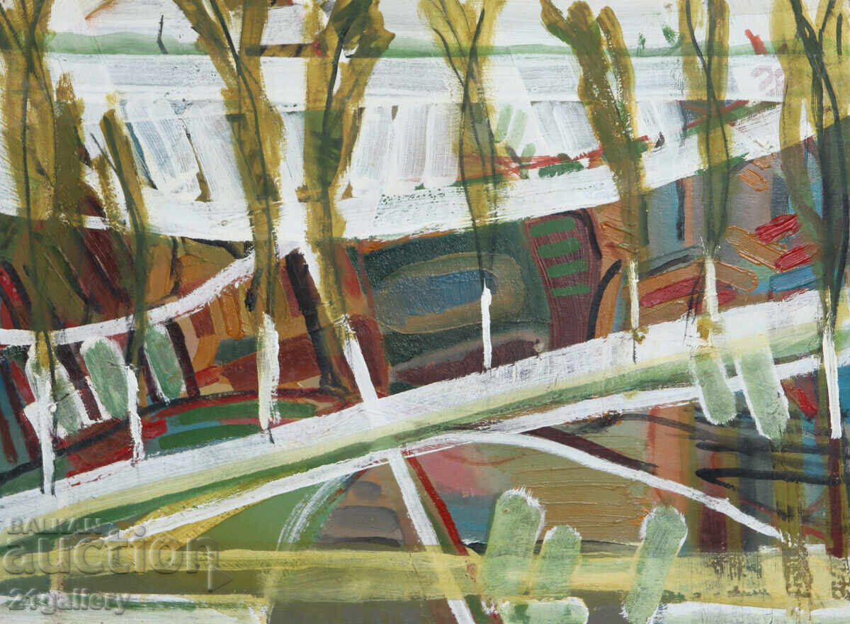 Δημοπρασία Παναιώτης Αποστόλου ελαιογραφία αφηρημένο τοπίο