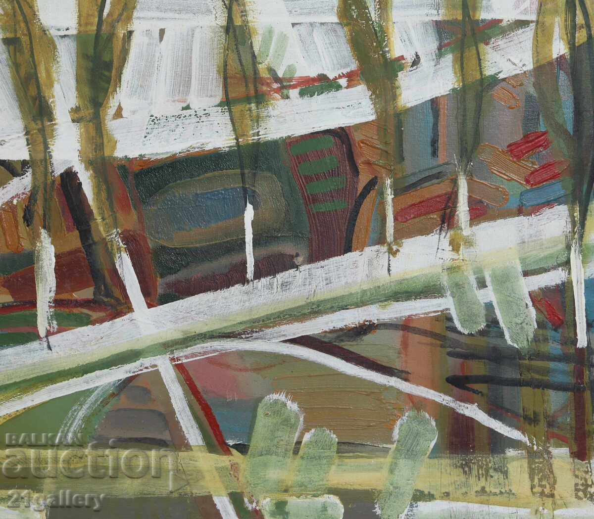 Παναιώτης Αποστόλου ελαιογραφία αφηρημένο τοπίο - 6