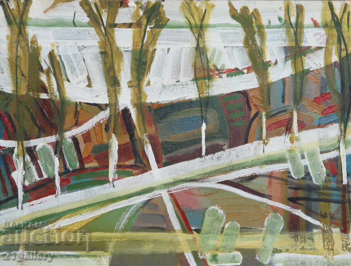 Παναιώτης Αποστόλου ελαιογραφία αφηρημένο τοπίο