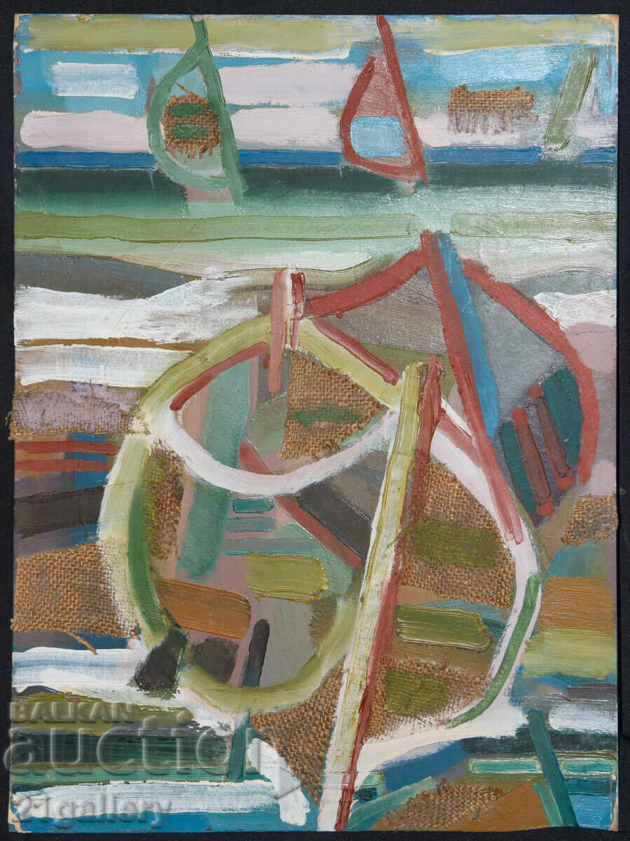 Panayot Apostolov Oil Paints Abstract Landscape Boats with price 300.00 BGN | € 153.39