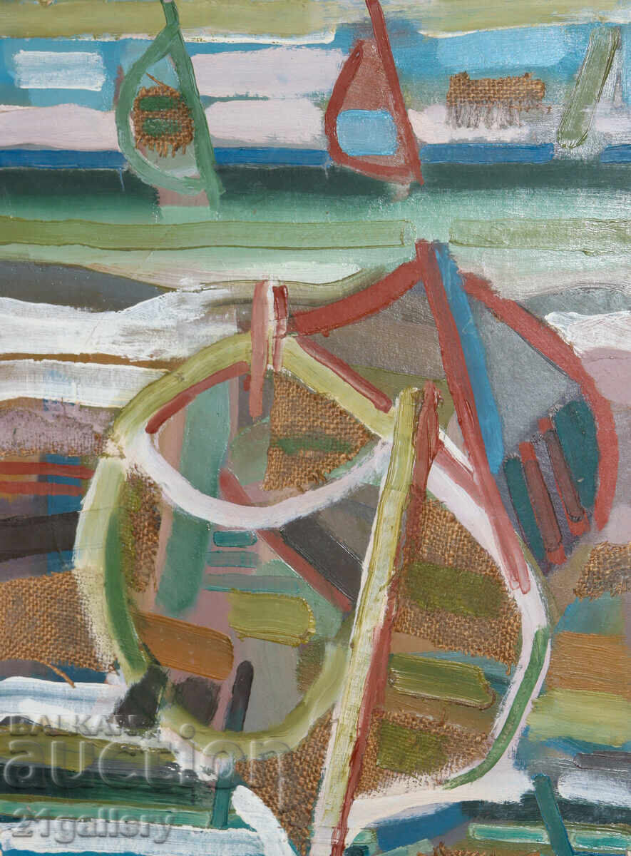 Panayot Apostolov Oil Paints Abstract Landscape Boats
