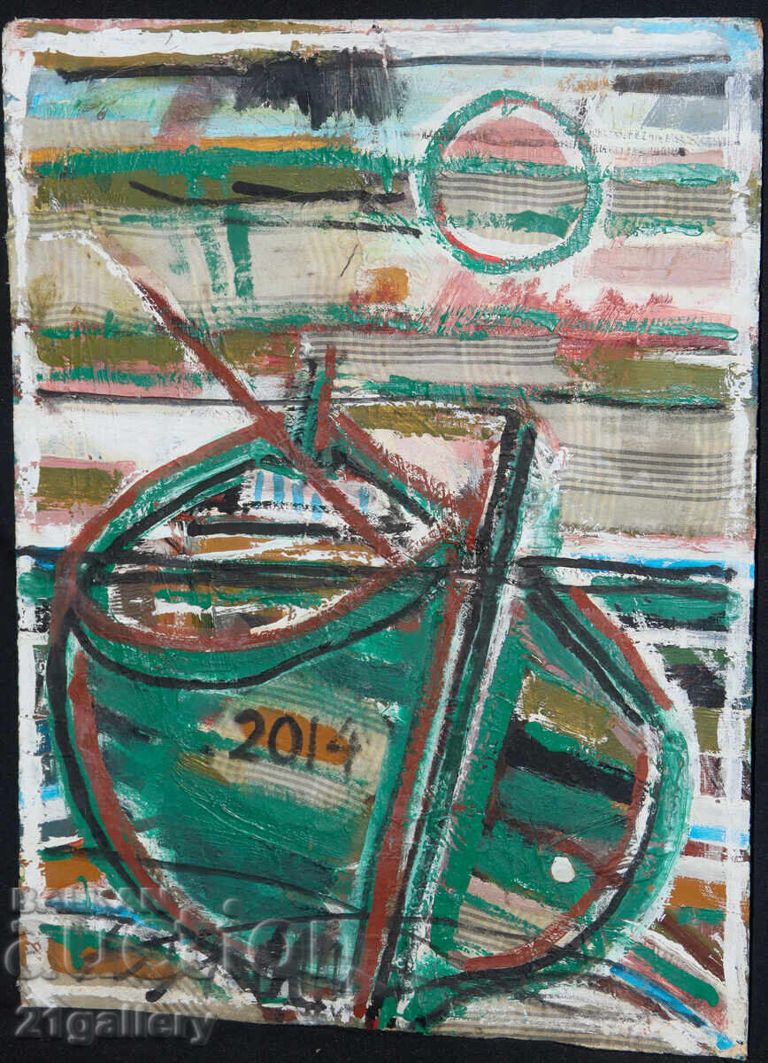 Panayot Apostolov Oil Paints Abstract Landscape Boats with price 300.00 BGN | € 153.39