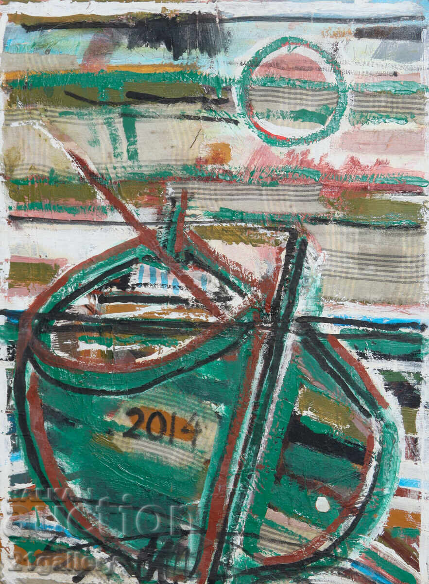 Panayot Apostolov Oil Paints Abstract Landscape Boats