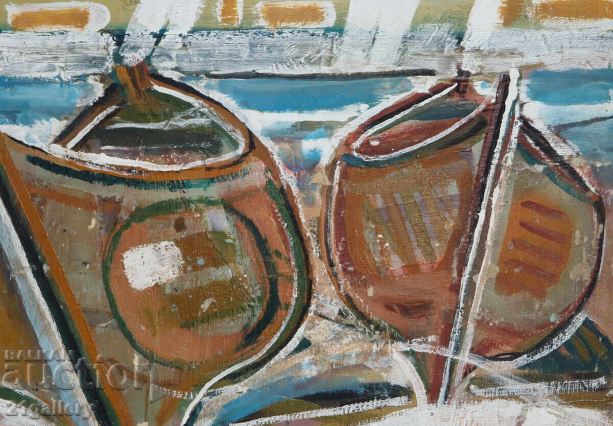 Panayot Apostolov Oil Paints Abstract Landscape Boats