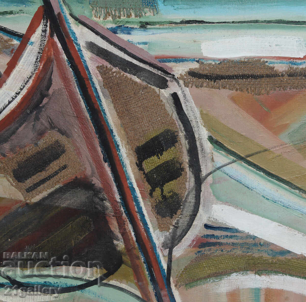 Panayot Apostolov Oil Paints Abstract Landscape Boats - 6