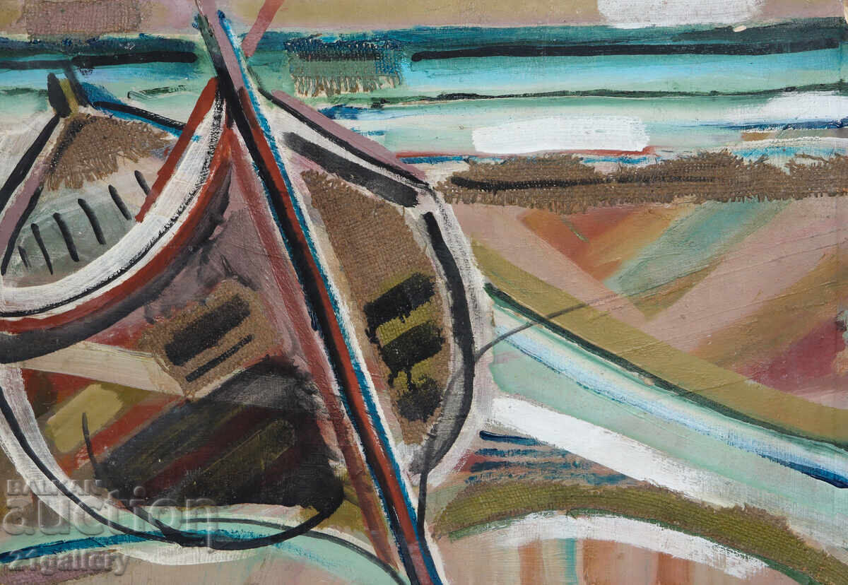 Panayot Apostolov Oil Paints Abstract Landscape Boats