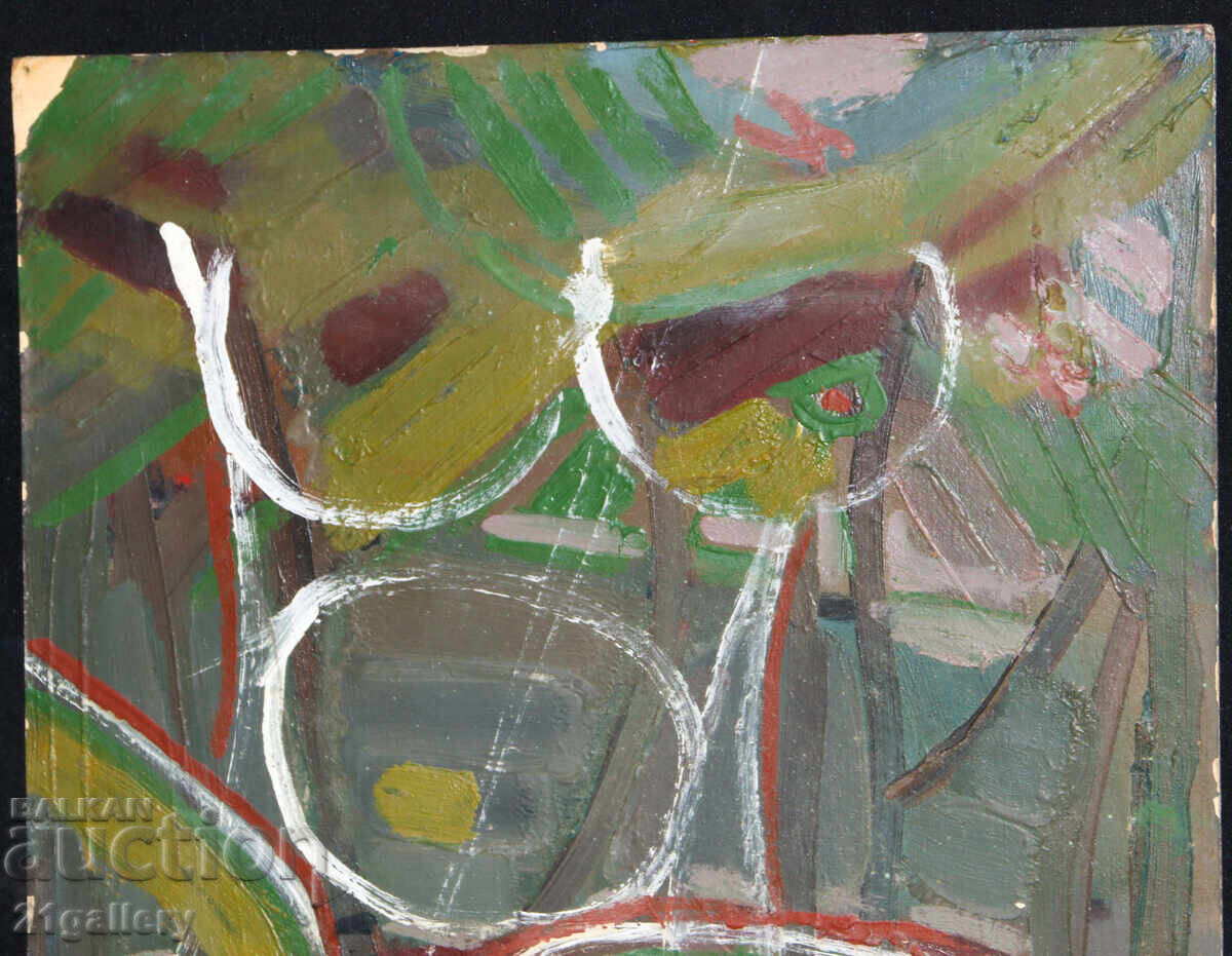 Delivery of Panayot Apostolov oil paints abstract composition