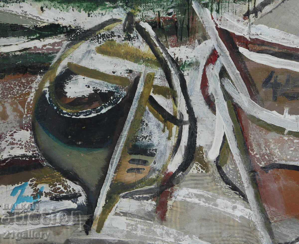 Panayot Apostolov Oil Paints Abstract Landscape Boats - 5