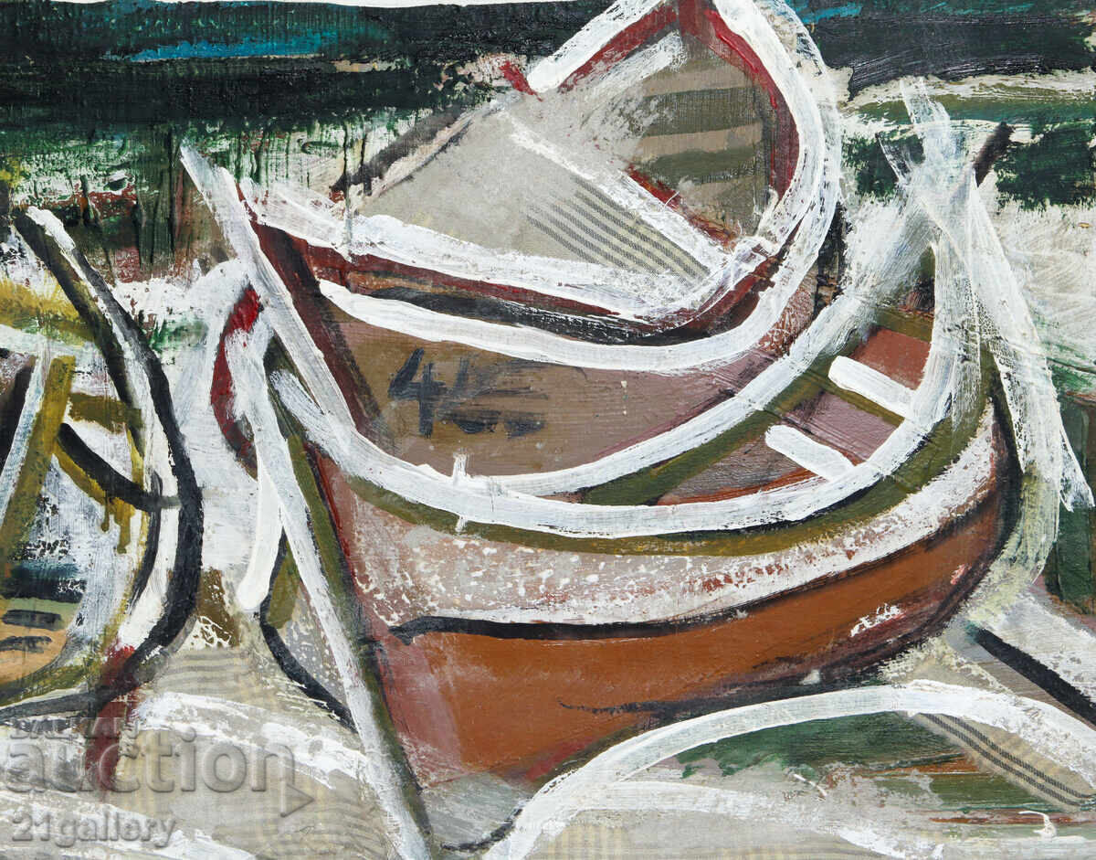 Panayot Apostolov Oil Paints Abstract Landscape Boats - 6