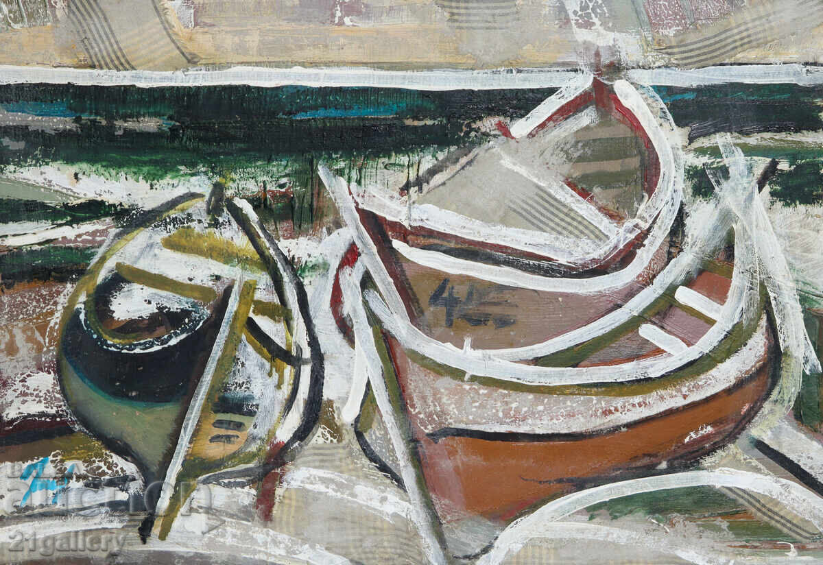 Panayot Apostolov Oil Paints Abstract Landscape Boats