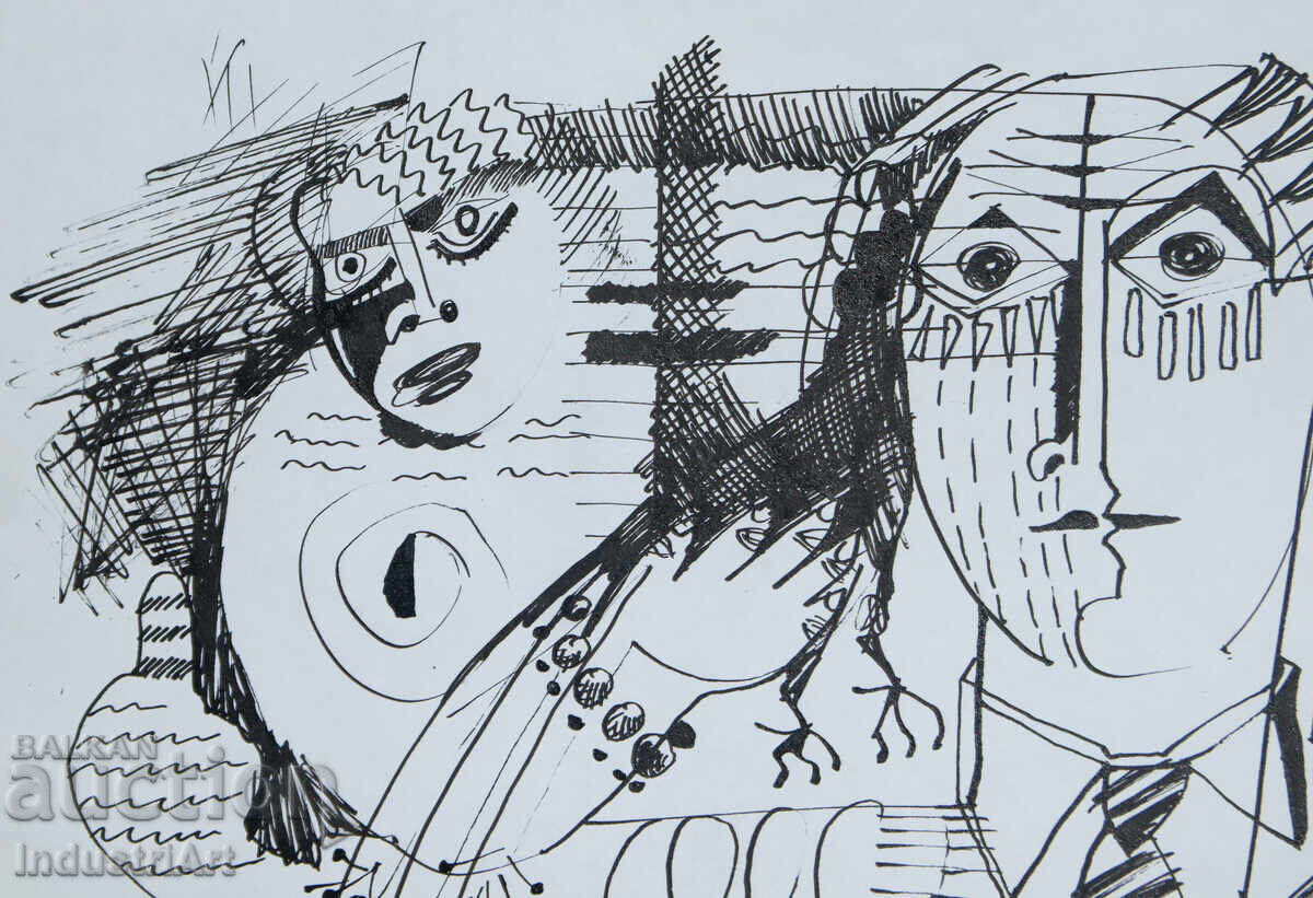 Доставка на 1990г. Модерно изкуство туш абстрактна композиция