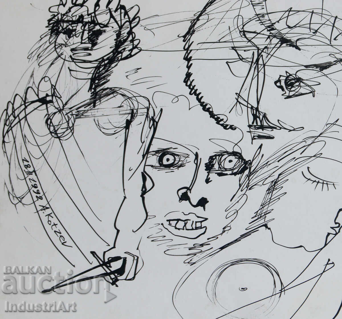 1992г. Модерно изкуство туш абстрактна композиция - 5