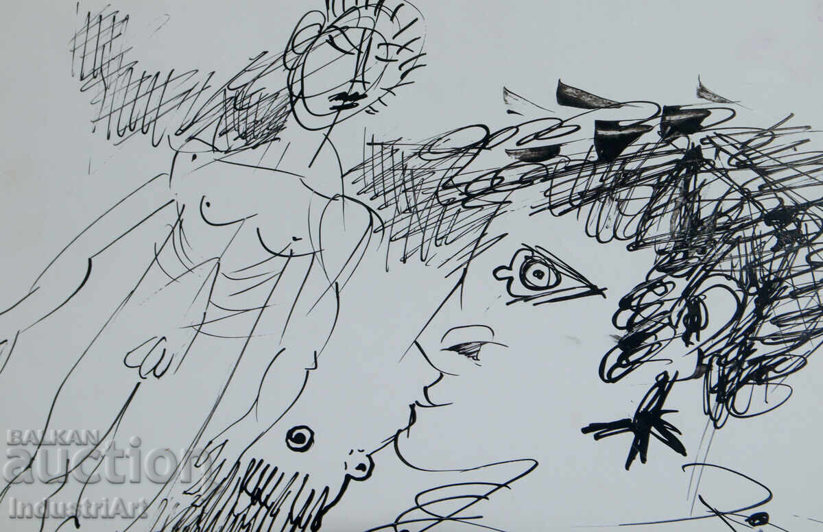 Доставка на 1992г. Модерно изкуство туш абстрактна композиция Доставка на 1992г. Модерно изкуство туш абстрактна композиция