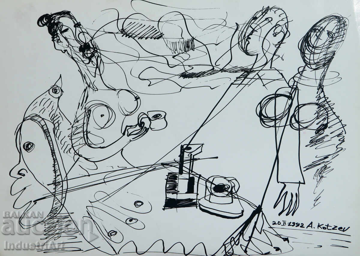 1992 Modern Art Ink Abstract Composition