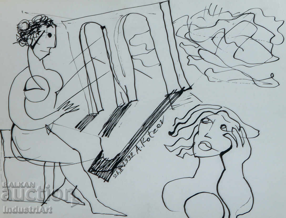 1992г. Модерно изкуство туш абстрактна композиция голи тела с цена 100.00 лв. | € 51.13