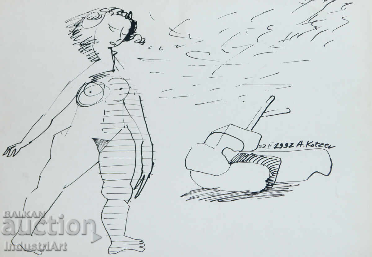 Δημοπρασία 1992 g. Σύγχρονη τέχνη μελάνι αφηρημένη σύνθεση γυμνό σώμα