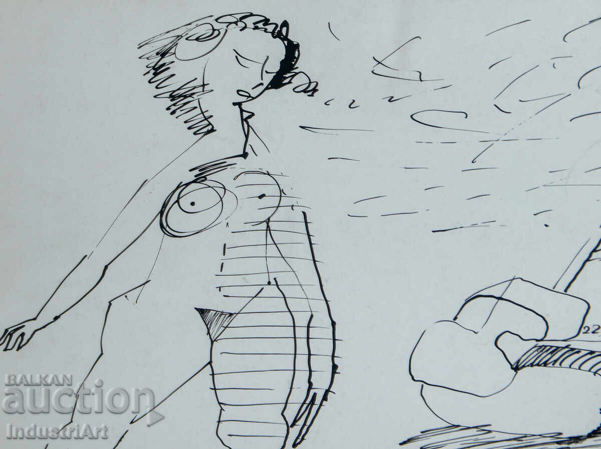 Παράδοση 1992 g. Σύγχρονη τέχνη μελάνι αφηρημένη σύνθεση γυμνό σώμα