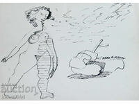 1992 Modern Art Ink Abstract Composition Nude Body