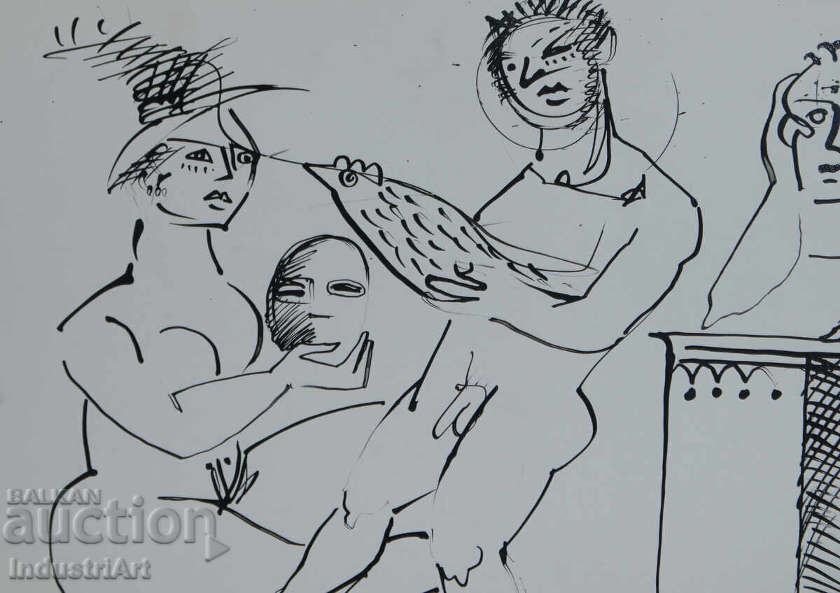 Delivery of Modern art ink abstract composition nude bodies