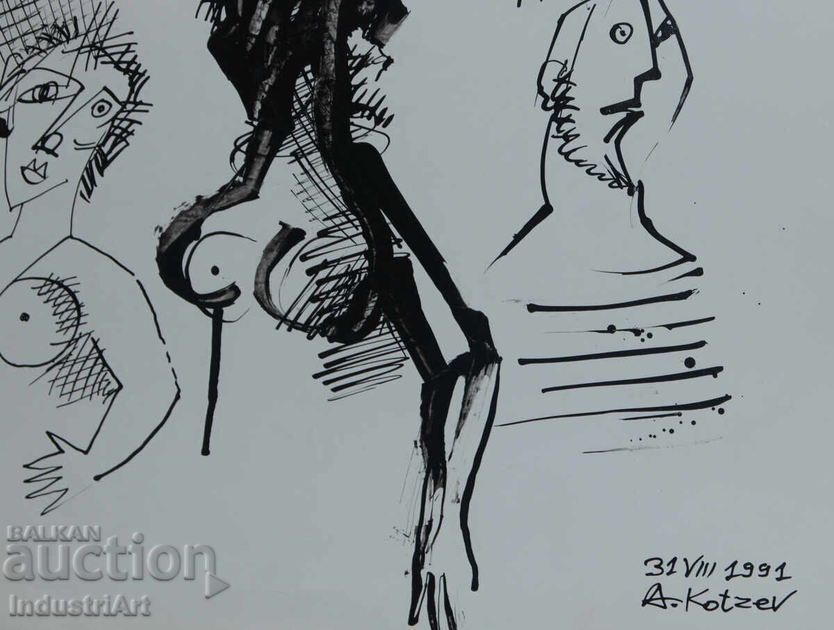 Contemporary Art Ink Abstract Composition Nude Body 1991 - 5