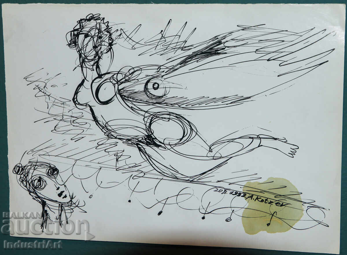 Σύγχρονη τέχνη μελάνι γυναίκα πουλί 1992 με τιμή 100.00 BGN | € 51.13 Σύγχρονη τέχνη μελάνι γυναίκα πουλί 1992 με τιμή 100.00 BGN | € 51.13