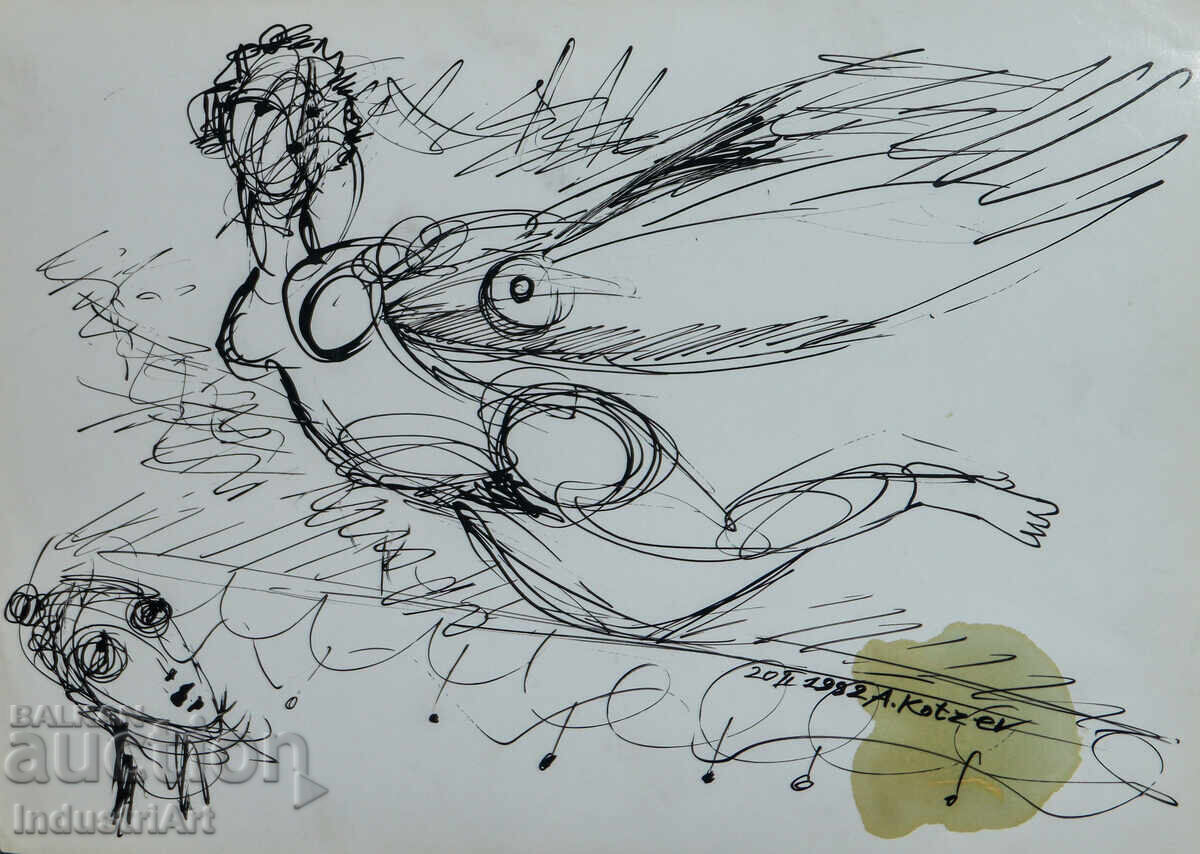 Σύγχρονη τέχνη μελάνι γυναίκα πουλί 1992 Σύγχρονη τέχνη μελάνι γυναίκα πουλί 1992