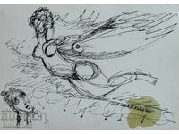 Σύγχρονη τέχνη μελάνι γυναίκα πουλί 1992