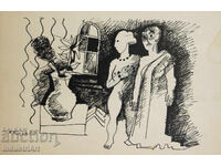 Artă contemporană tuș portret abstract 1986