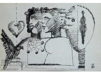 Artă contemporană tuș portret abstract 1989