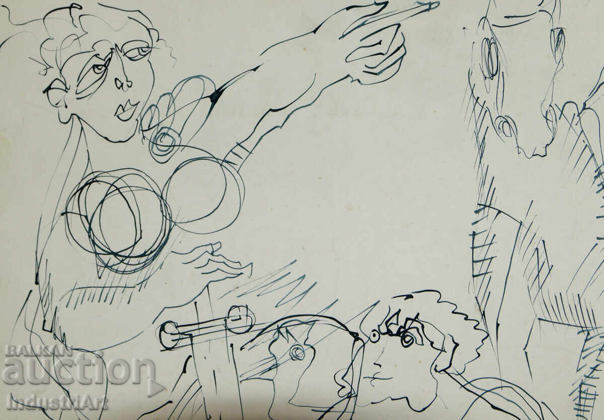 Delivery of Contemporary art ink abstract portrait 1996