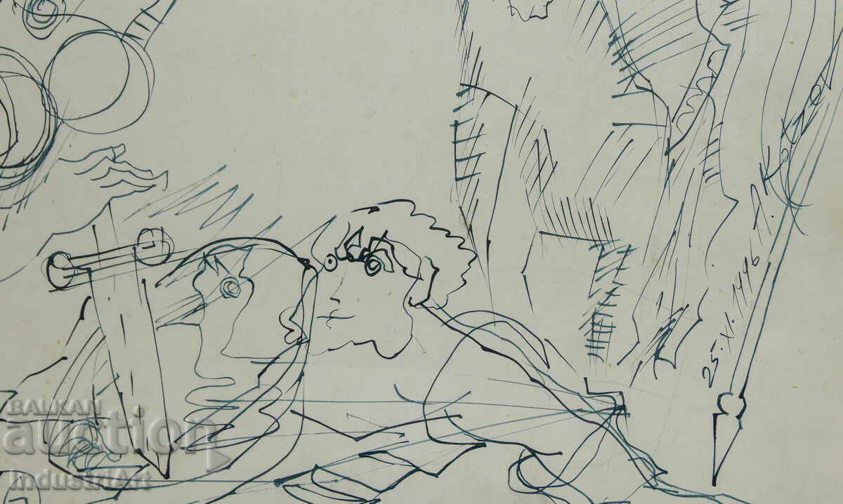 Contemporary art ink abstract portrait 1996 - 5