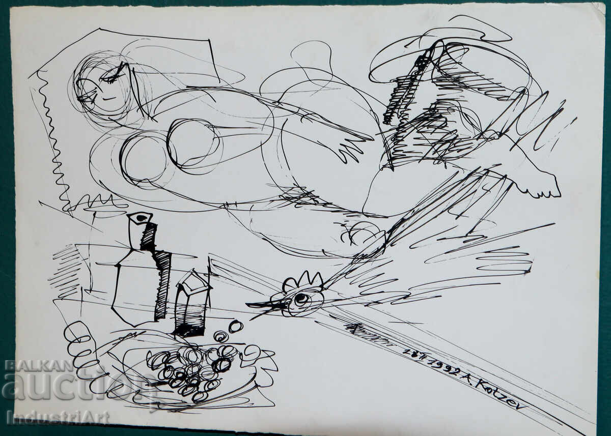 Σύγχρονη τέχνη μελάνι αφηρημένη σύνθεση 1991 με τιμή 110.00 BGN | € 56.24