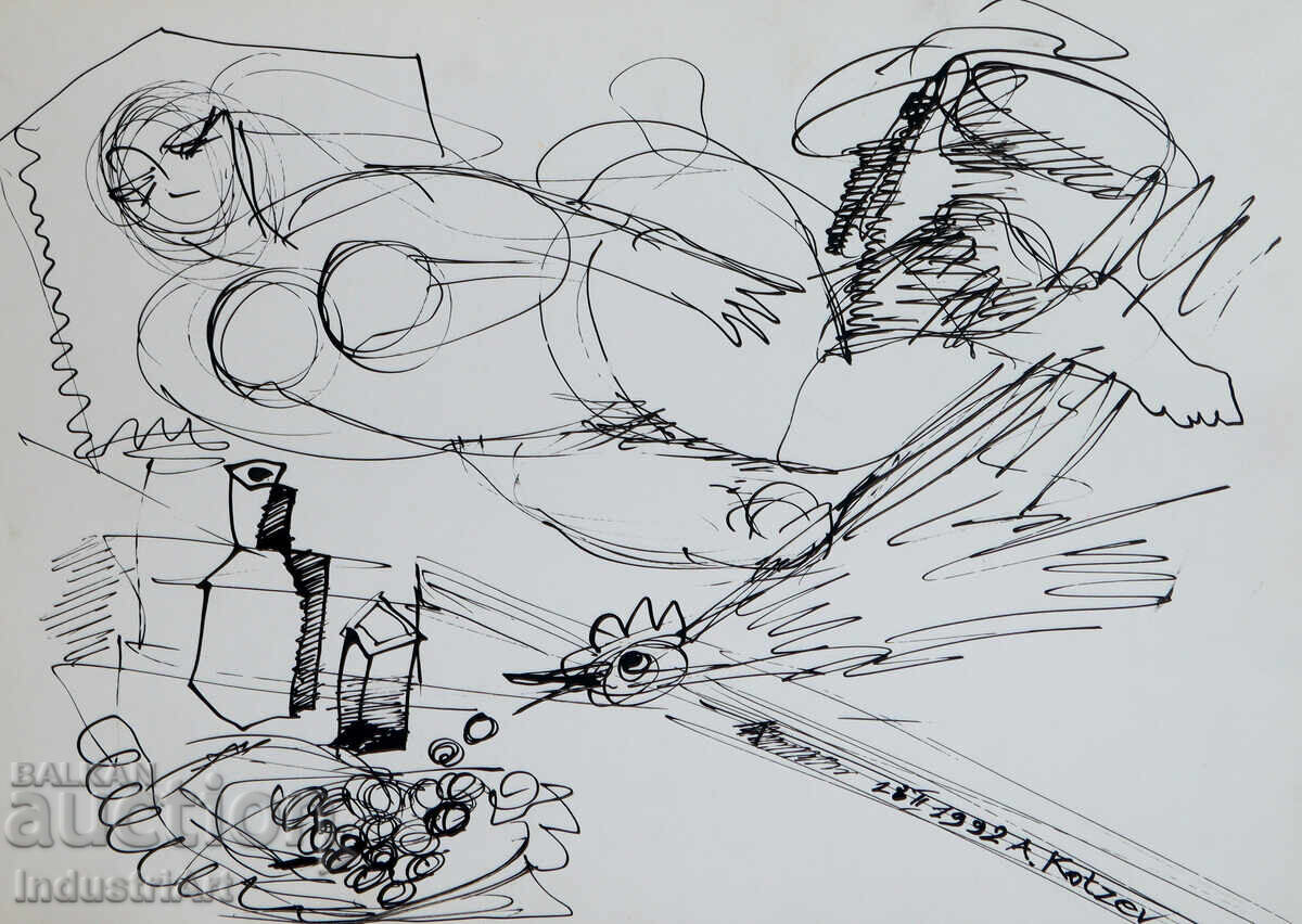 Δημοπρασία Σύγχρονη τέχνη μελάνι αφηρημένη σύνθεση 1991