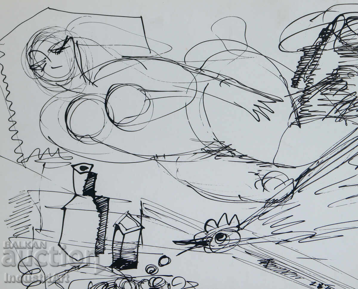 Παράδοση Σύγχρονη τέχνη μελάνι αφηρημένη σύνθεση 1991