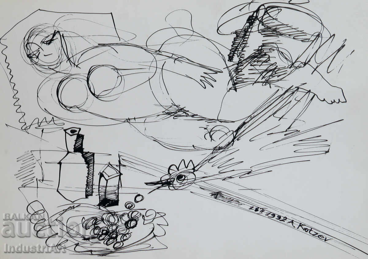 Σύγχρονη τέχνη μελάνι αφηρημένη σύνθεση 1991