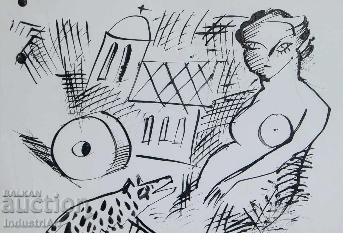 Delivery of Contemporary Art Ink Abstract Composition 1991